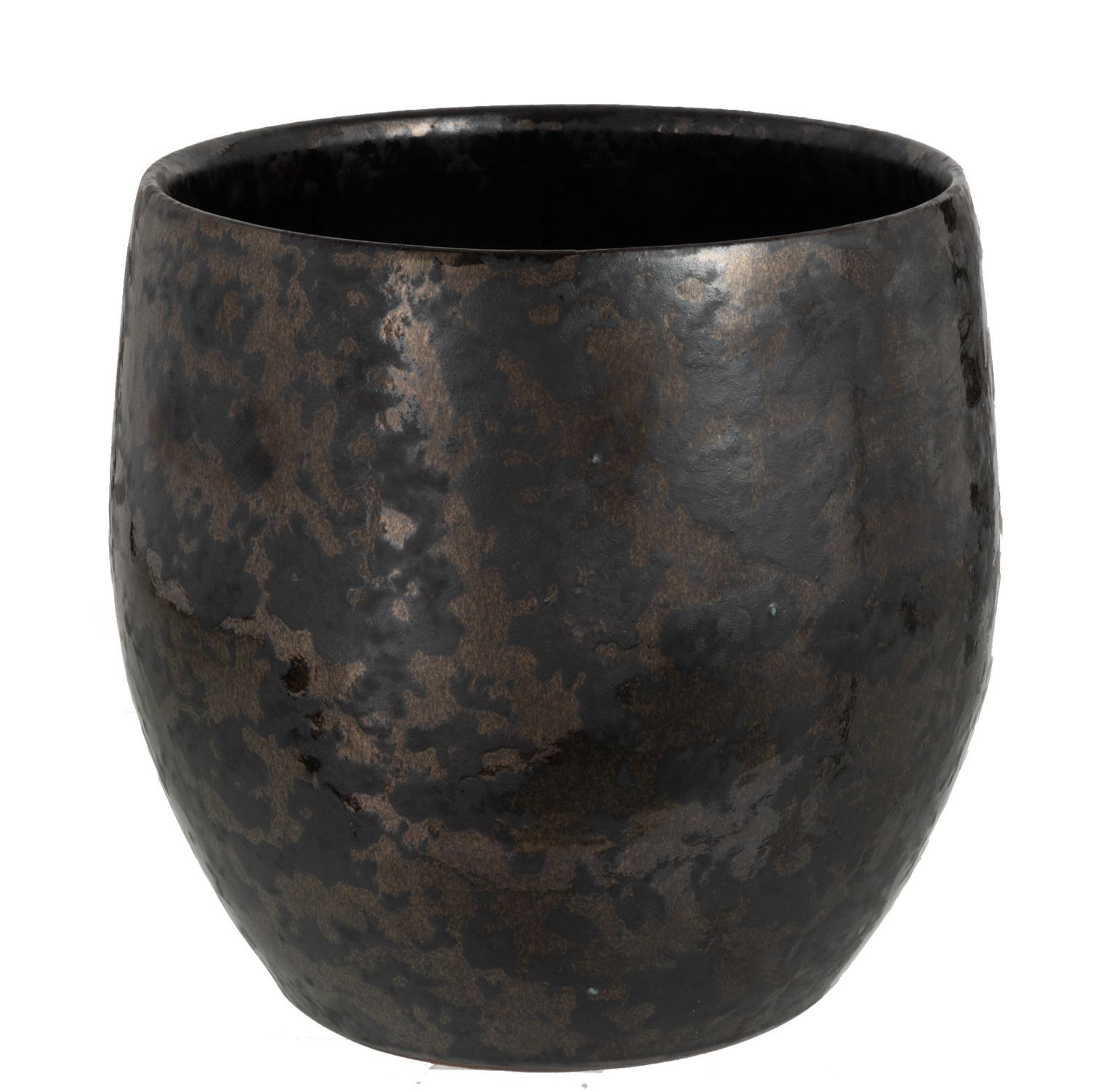 Kouřovo-stříbrný antik keramický květináč Smokey - Ø 23*21cm