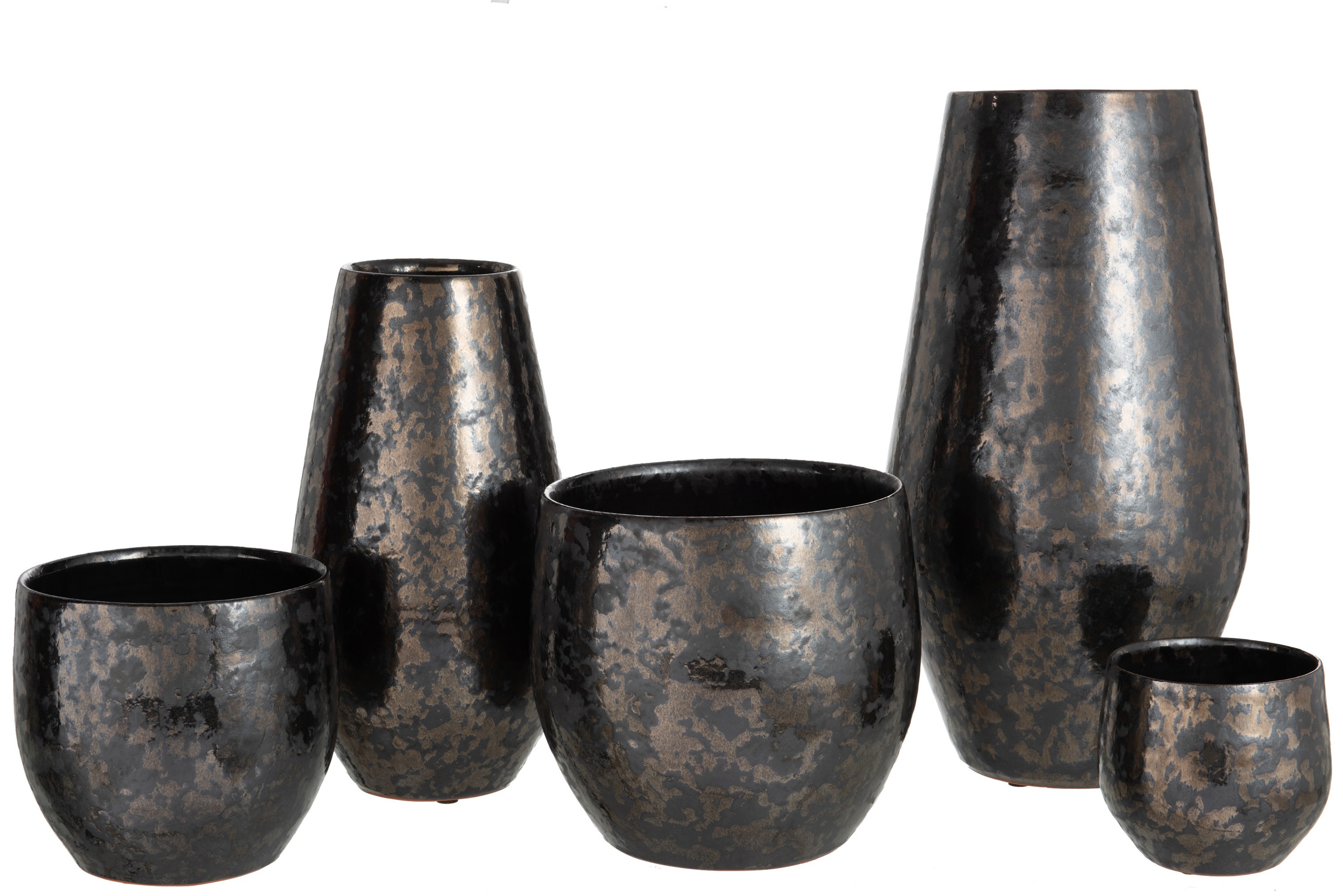 Kouřovo-stříbrný antik keramický květináč Smokey - Ø 23*21cm