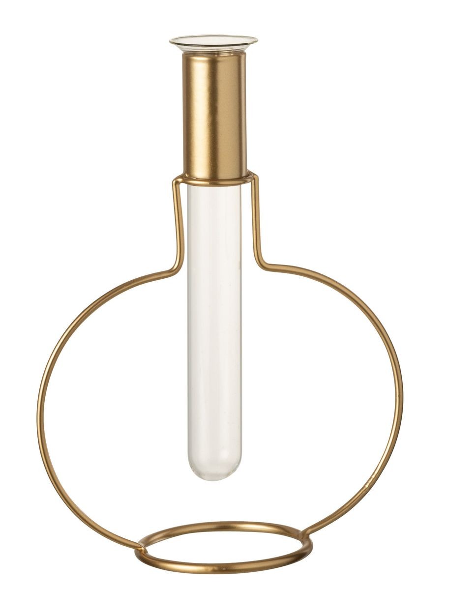 Skleněná váza zkumavka ve zlatém stojánku Tube - 18*8*23 cm J-Line by Jolipa
