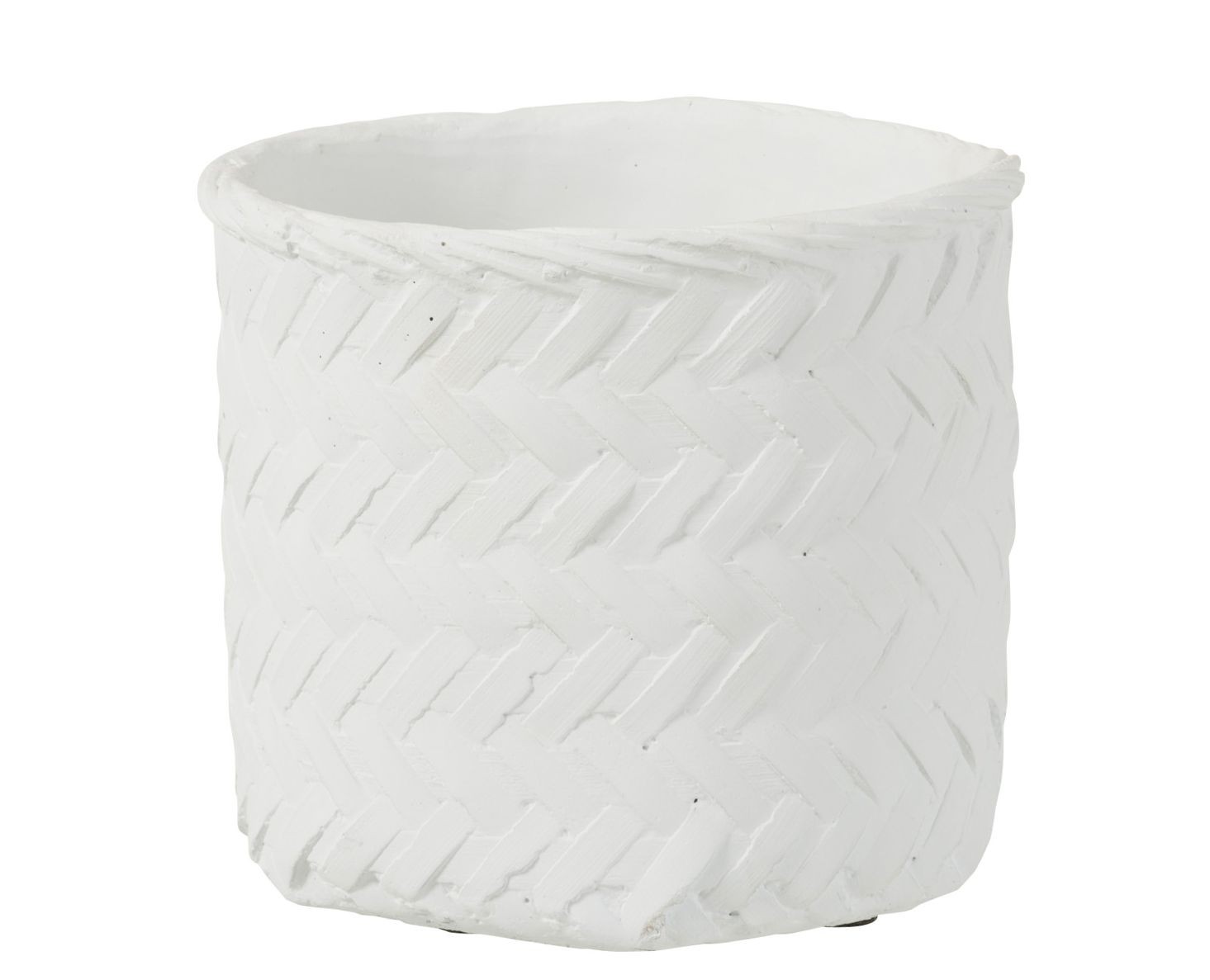 Bílý cementový květináč s imitací bambusového výpletu L - Ø 20*17,5 cm
