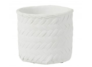 Bílý cementový květináč s imitací bambusového výpletu XL - Ø 25*23 cm