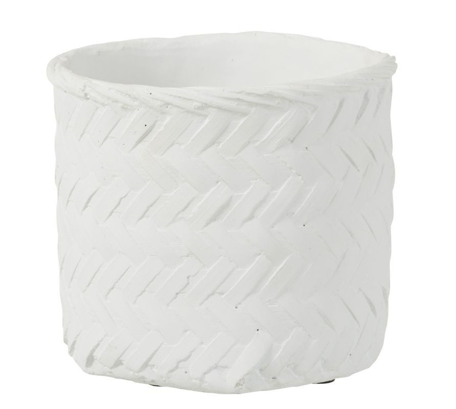 Bílý cementový květináč s imitací bambusového výpletu XL - Ø 25*23 cm