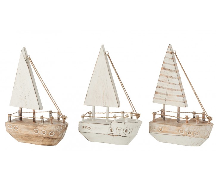 3ks dekorace přírodní dřevěná loďka Alabasia - 16*6*27 cm