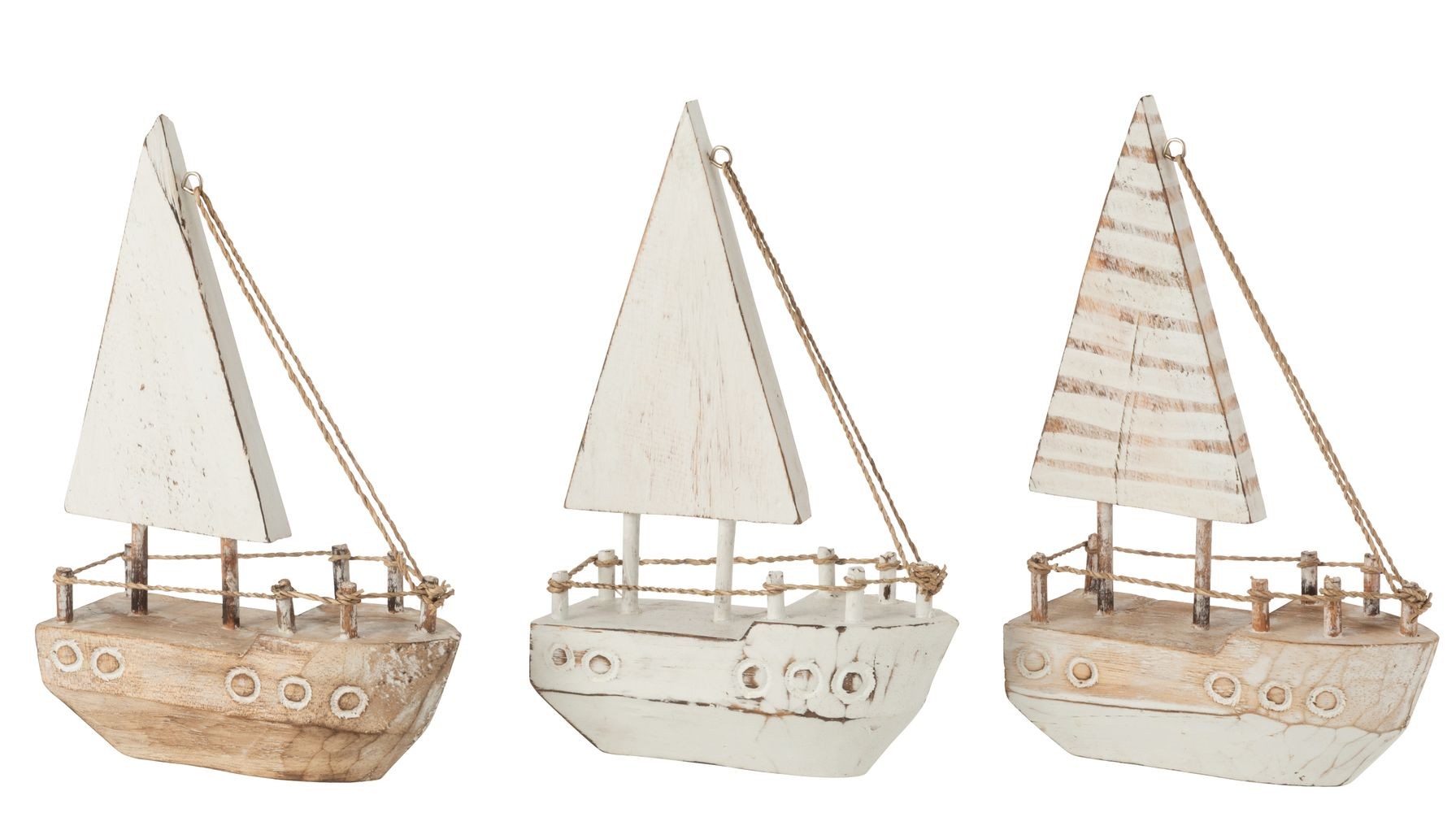 3ks dekorace přírodní dřevěná loďka Alabasia - 16*6*27 cm J-Line by Jolipa
