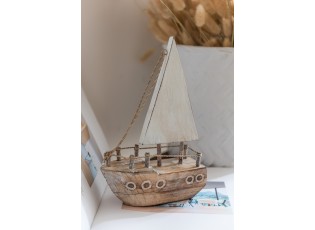 3ks dekorace přírodní dřevěná loďka Alabasia - 16*6*27 cm