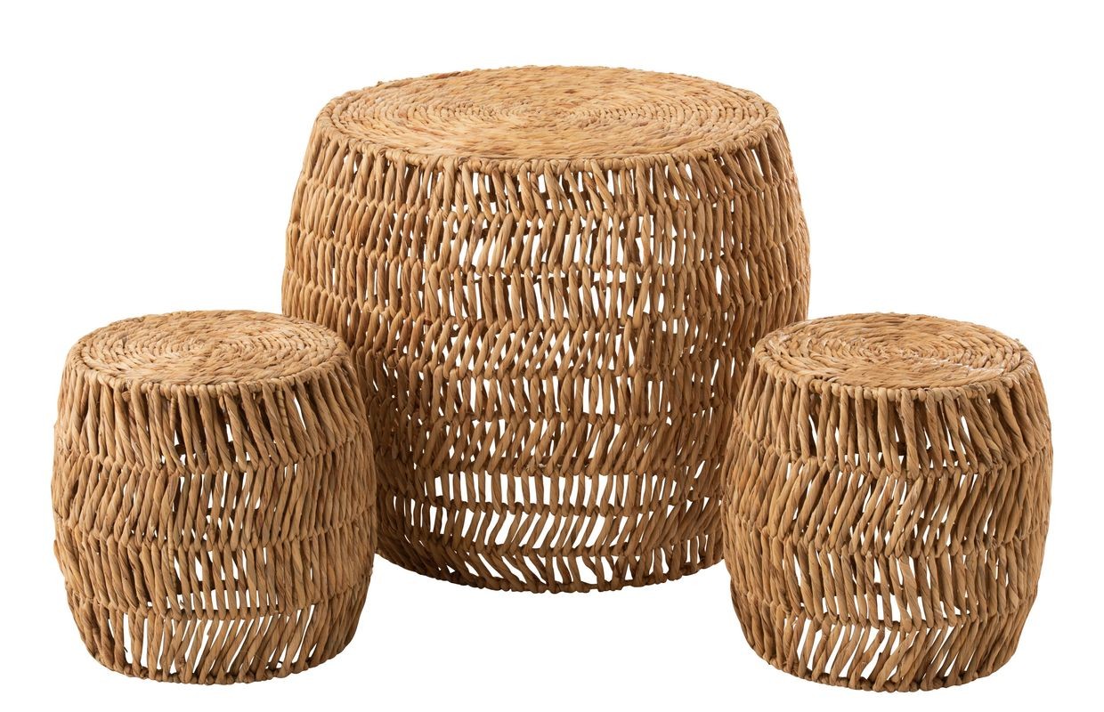 Set odkládací stolek a 2stoličky s výpletem z vodního hyacintu Maurice - Ø76*63cm