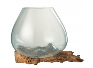 Váza z recyklovaného skla na dřevu Gamal XL - 33,5*28*24,5 cm