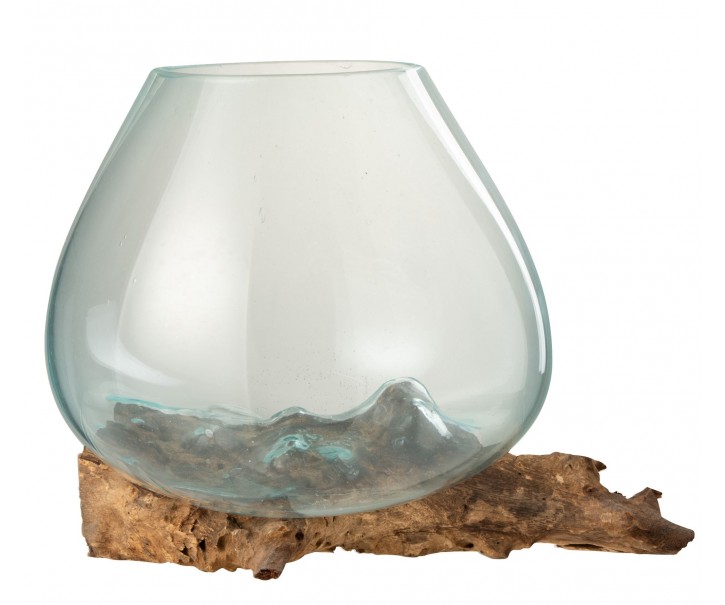 Váza z recyklovaného skla na dřevu Gamal XL - 33,5*28*24,5 cm
