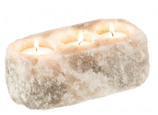 Přírodní svícen ze solného kamene na tři čajové svíčky - 20*10*7 cm