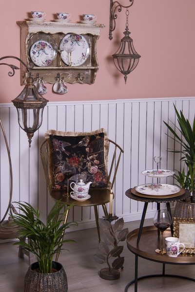 Velký porcelánový hrnek s motivem květin a ptáčka Pivoine - 12*8*10 cm / 0,36 l