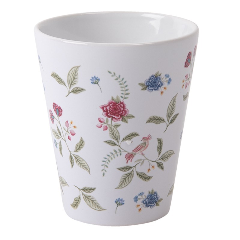 Bílý hrneček s potiskem květin - Ø 9*10 cm / 300 ml