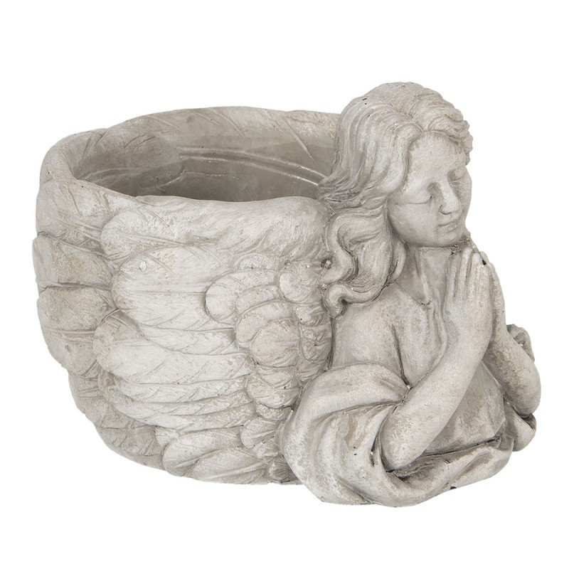 Šedý květináč s andělkou Anjel - 19*17*14 cm