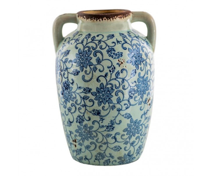 Dekorativní váza s modrými květy a uchy Tapp - 16*15*24 cm