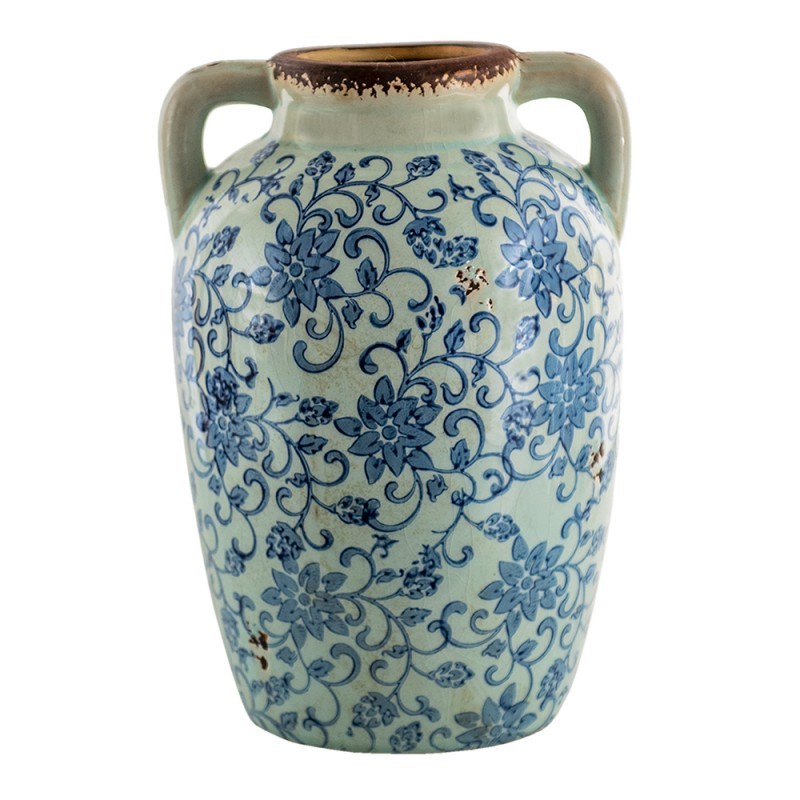 Dekorativní váza s modrými květy a uchy Tapp - 16*15*24 cm Clayre & Eef