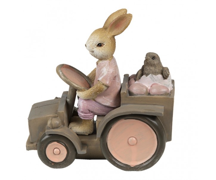 Dekorace králíček s kuřátkem na traktoru - 13*7*12 cm