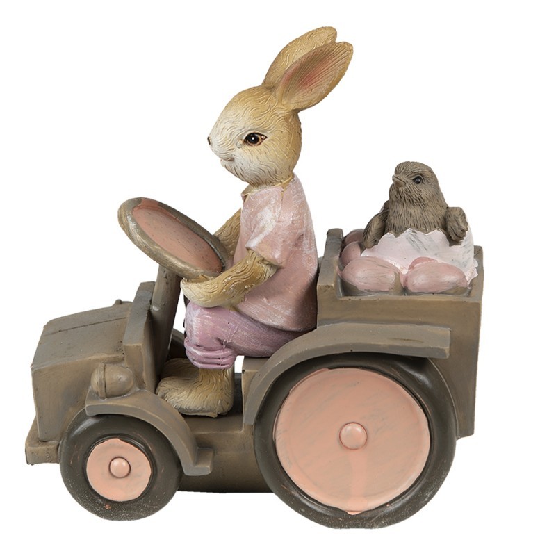Dekorace králíček s kuřátkem na traktoru - 13*7*12 cm Clayre & Eef