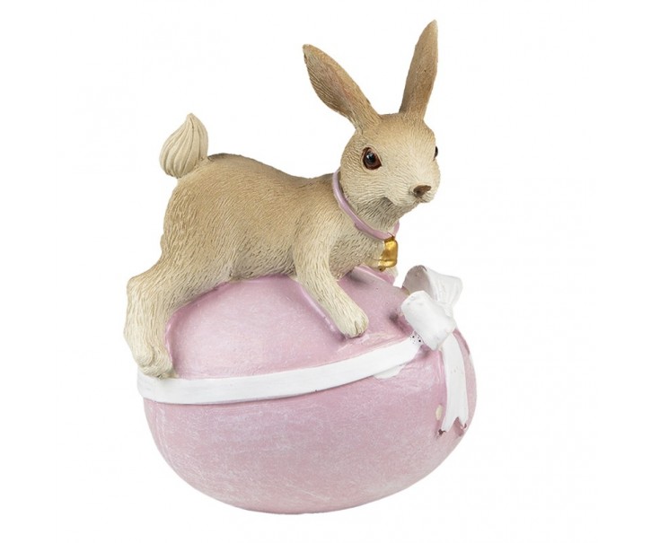 Dekorace králíček na růžovém vajíčku s mašlí - 8*6*12 cm