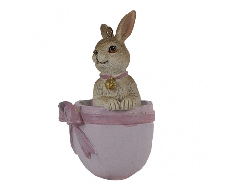Závěsná dekorace králíček ve vajíčku s mašlí - 5*4*8 cm
