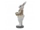 Dekorace králík v béžové košili držící zlaté vajíčko - 5*5*15 cm