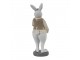 Dekorace králík v béžové košili držící zlaté vajíčko - 5*5*15 cm