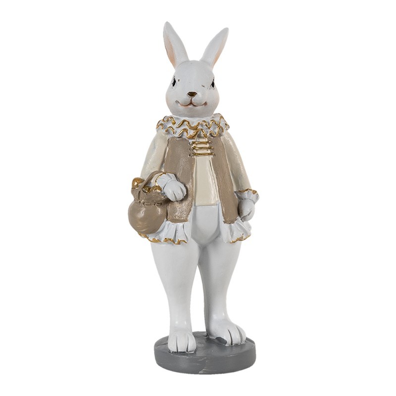 Dekorace králík v béžovém kabátku a měšcem - 5*5*15 cm Clayre & Eef