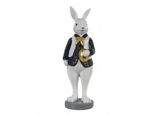Dekorace králík v černé košili držící zlaté vajíčko - 7*7*20 cm