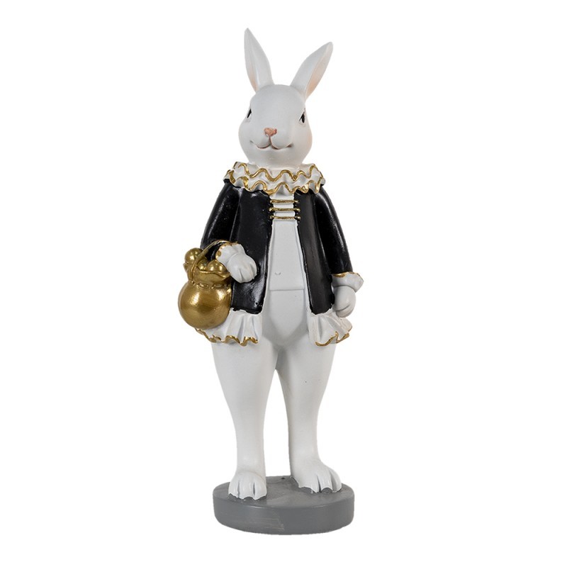 Dekorace králík v černém kabátku držící zlatý měšec - 7*7*20 cm 6PR3581