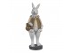 Dekorace králík v béžovém kabátku držící měšec - 10*8*25 cm
