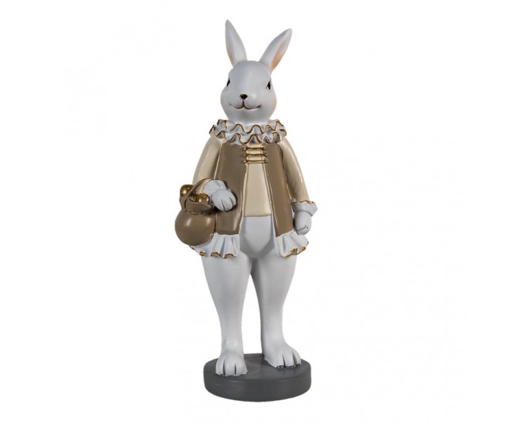 Dekorace králík v béžovém kabátku držící měšec - 10*8*25 cm