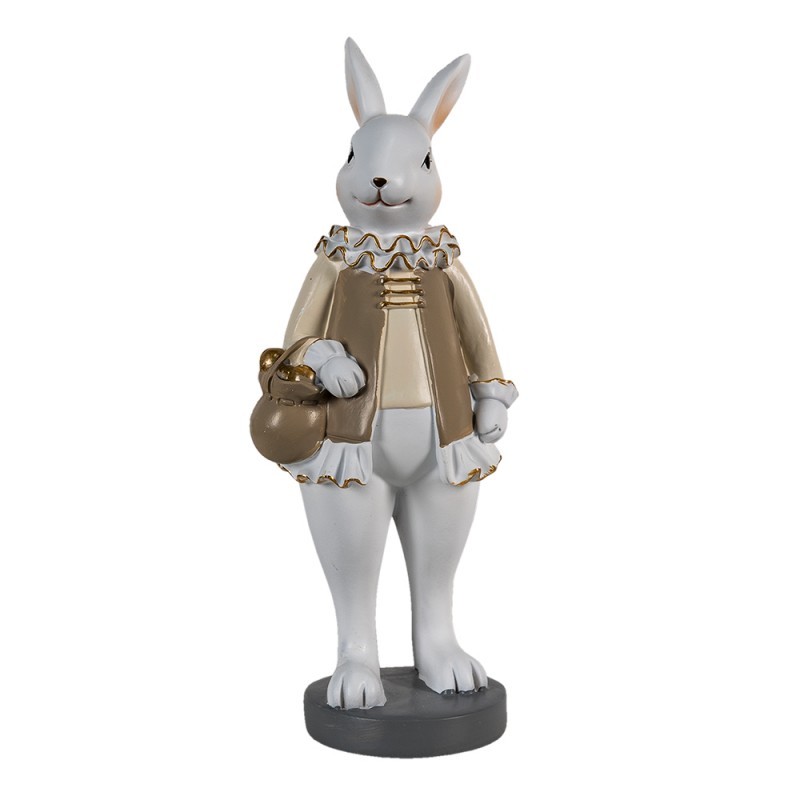 Dekorace králík v béžovém kabátku držící měšec - 10*8*25 cm Clayre & Eef