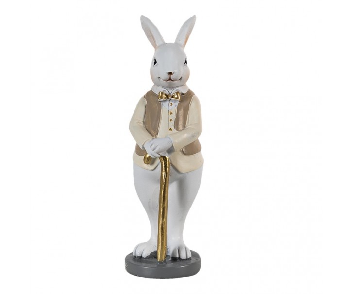 Dekorace králík v béžové košili a zlatou holí - 5*5*15 cm