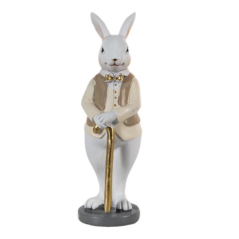 Dekorace králík v béžové košili se zlatou holí - 5*5*15 cm Clayre & Eef