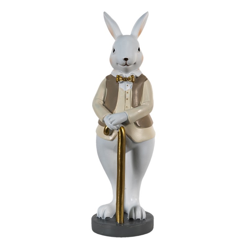 Dekorace králík v béžové košili se zlatou holí - 10*8*25 cm Clayre & Eef