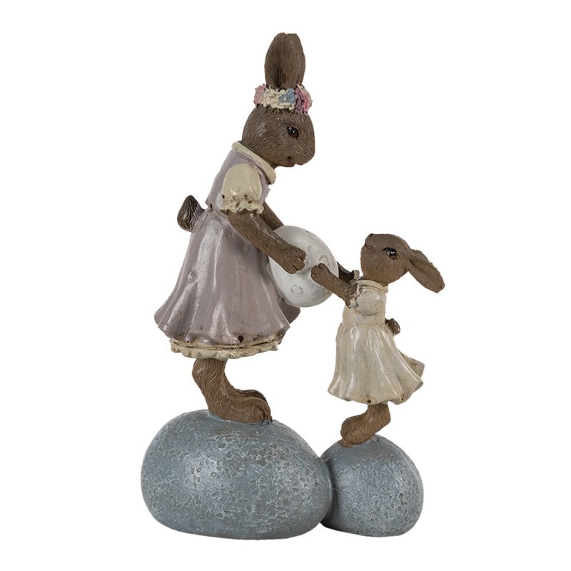 Dekorace králíčci na kamenech držící vajíčko - 10*6*17 cm Clayre & Eef
