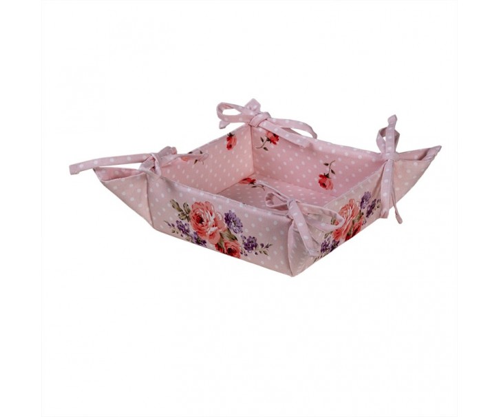 Růžový bavlněný košík na pečivo s růžemi Dotty Rose - 35*35*8 cm