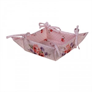 Růžový bavlněný košík na pečivo s růžemi Dotty Rose - 35*35*8 cm