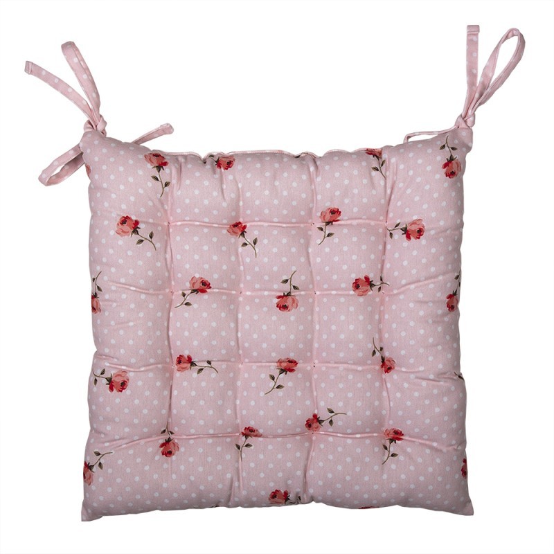 Růžový bavlněný podsedák s výplní s růžemi Dotty Rose - 40*40*4 cm