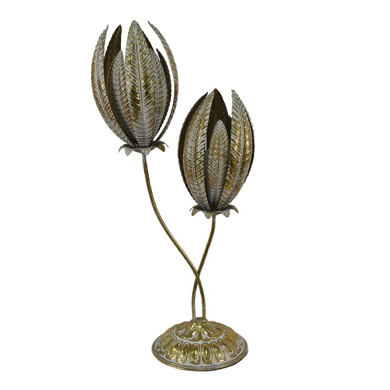 Zlatá dekorativní kovová stolní lampa s květy Vionia - 42*27*88 cm E27/max 2*40W Clayre & Eef