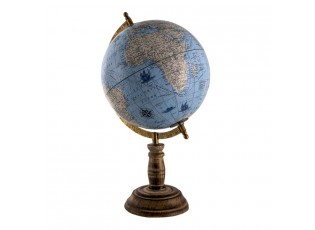 Modro-hnědý dekorativní glóbus na dřevěném podstavci Globe - 22*22*37 cm