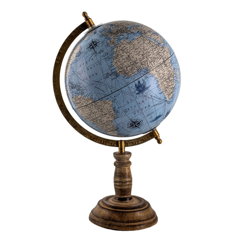 Modro-hnědý dekorativní glóbus na dřevěném podstavci Globe - 22*22*37 cm 64930