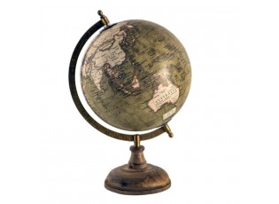 Zeleno -hnědý dekorativní glóbus na dřevěném podstavci Globe - 22*22*37 cm