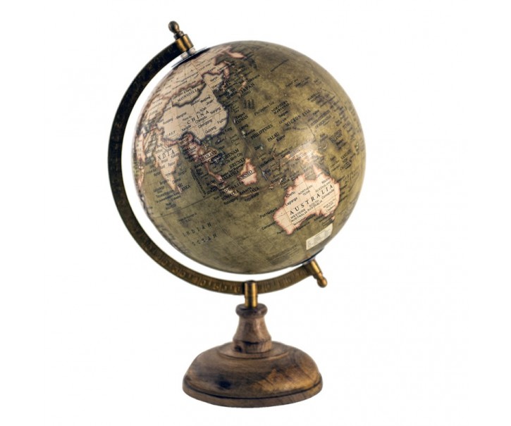 Zeleno -hnědý dekorativní glóbus na dřevěném podstavci Globe - 22*22*37 cm