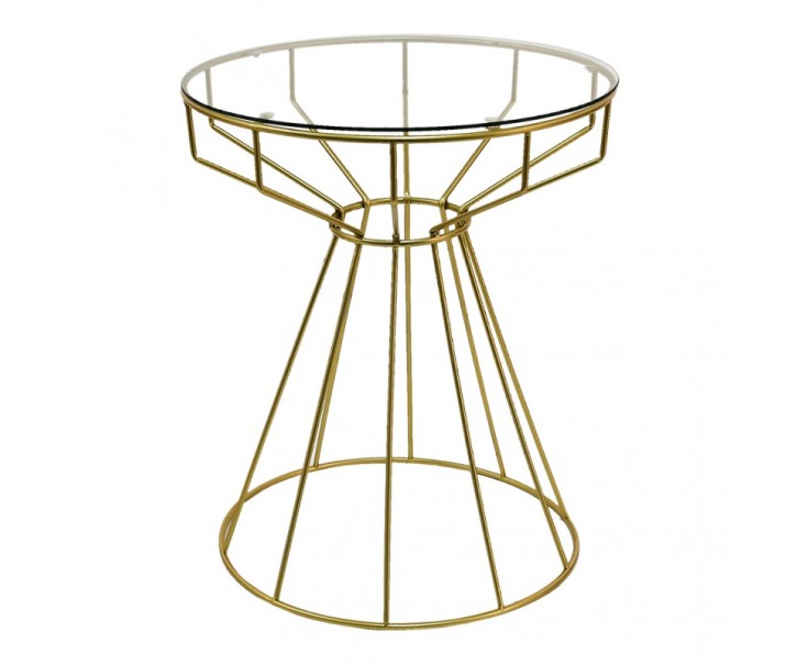 Zlatý odkládací stolek se skleněnou deskou Varion - Ø 50*60 cm