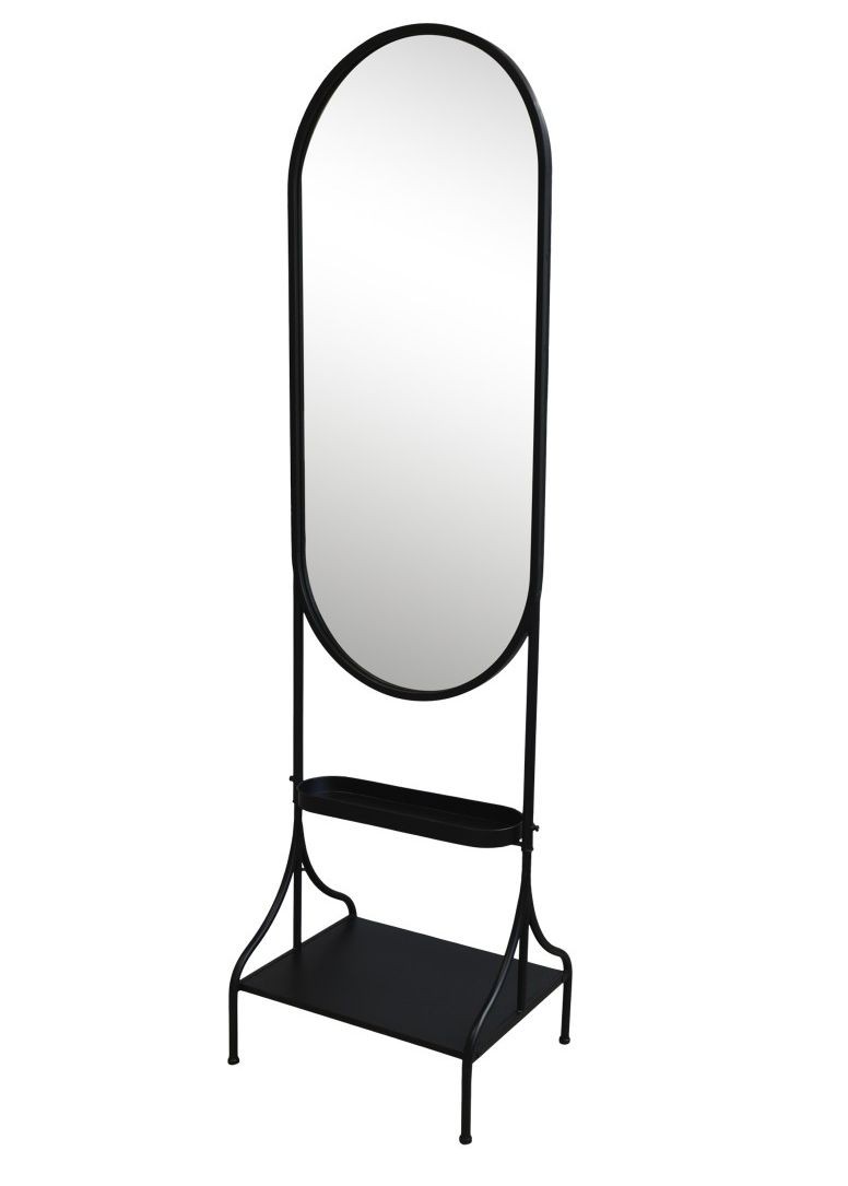 Černé antik kovové stojací zrcadlo s poličkou Filonia - 50*37*180 cm
