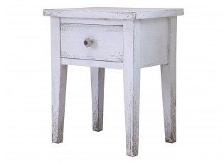 Bílý dřevěný retro noční stolek se šuplíkem - 42*32*52 cm