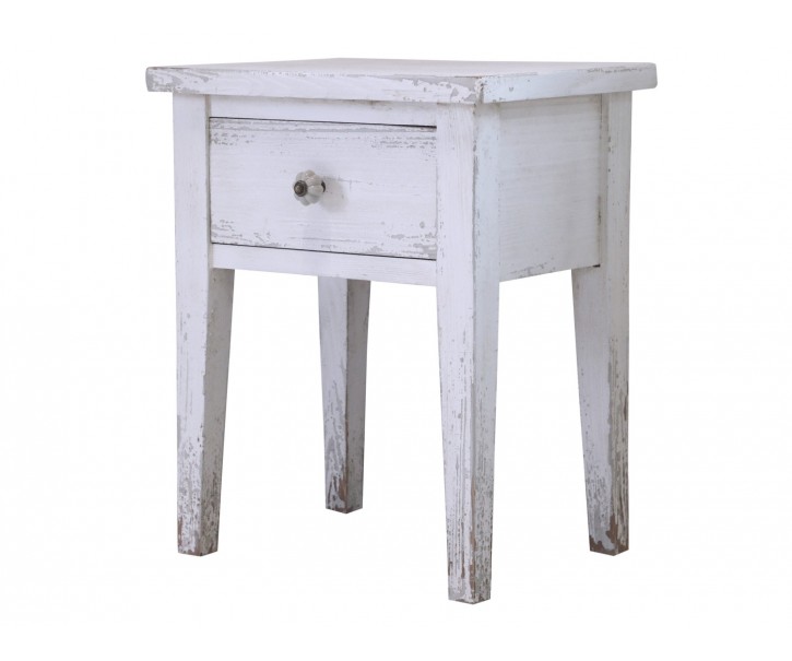 Bílý dřevěný retro noční stolek se šuplíkem - 42*32*52 cm