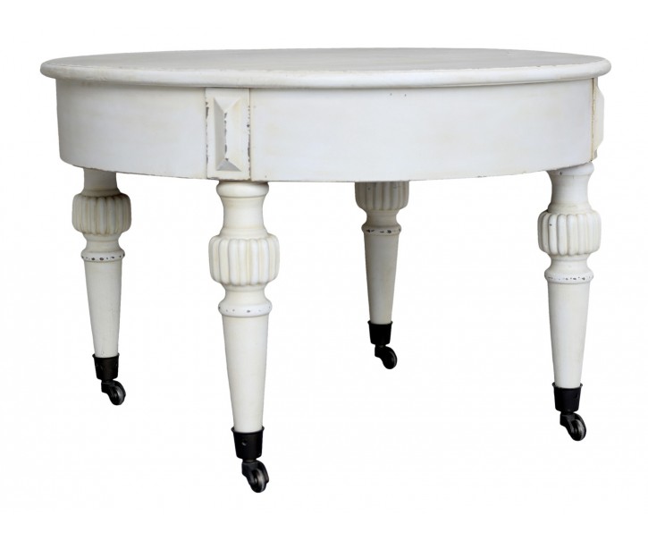 Krémový antik dřevěný coffee stolek na kolečkách Antoinette - Ø70*46 cm