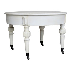 Krémový antik dřevěný coffee stolek na kolečkách Antoinette - Ø70*46 cm
