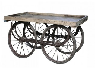 Retro kovový vozík na velikých kolech s dřevěnou deskou Old Cart - 144*70*79cm
