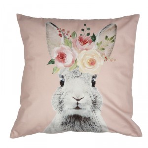Růžový povlak na polštář s králíčkem - 45*45 cm